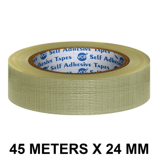 VCR Cross Filament Tape - 45 Meters in Length - 24mm / 1" Width - Strong tape for Packing Heavy Items, Durable in Nature, Used for Heavy Industrial Goods Packing.
