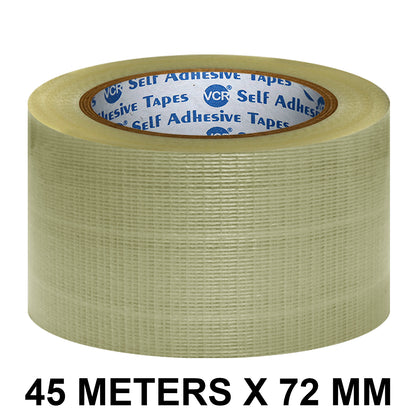 VCR Cross Filament Tape - 45 Meters in Length - 72mm / 3" Width - Strong tape for Packing Heavy Items, Durable in Nature, Used for Heavy Industrial Goods Packing.