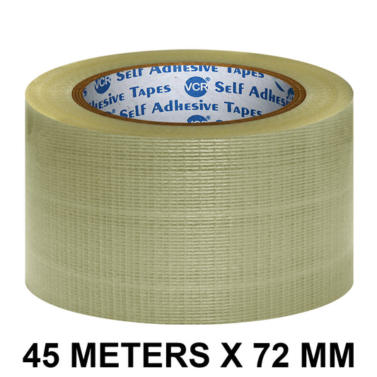 VCR Cross Filament Tape - 45 Meters in Length - 72mm / 3" Width - Strong tape for Packing Heavy Items, Durable in Nature, Used for Heavy Industrial Goods Packing.