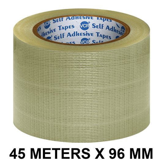 VCR Cross Filament Tape - 45 Meters in Length - 96mm / 4" Width - Strong tape for Packing Heavy Items, Durable in Nature, Used for Heavy Industrial Goods Packing.