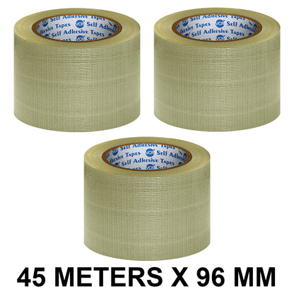 VCR Cross Filament Tape - 45 Meters in Length - 96mm / 4" Width - Strong tape for Packing Heavy Items, Durable in Nature, Used for Heavy Industrial Goods Packing.