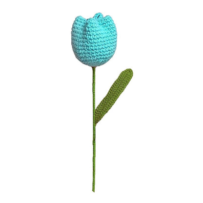VCR Handmade Crochet Cyan Tulip - Pack of 1 - Hand Woven Knitted Artificial Cyan Tulip Hand Knitted Flower for office Desk, Table, Car, Bedroom, Wedding & Special Occasions