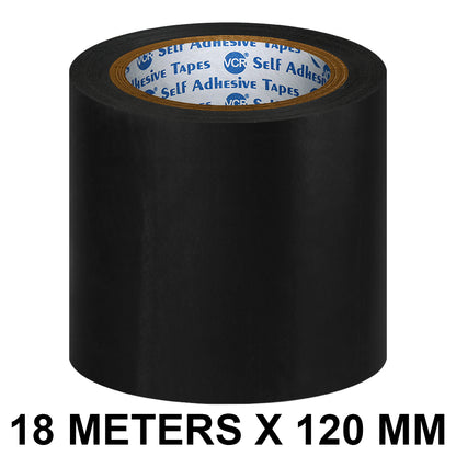 VCR Black Floor Marking Tape - 18 Meters in Length 120mm / 05" Width - Waterproof Social Distancing lane Marking Tape for Safety, Hazard and Caution Warnings
