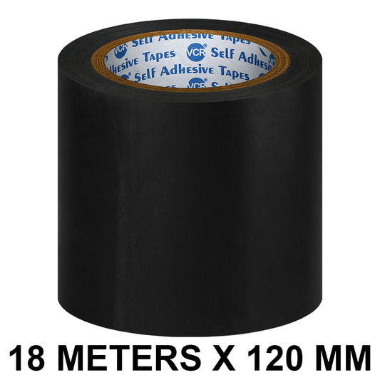 VCR Black Floor Marking Tape - 18 Meters in Length 120mm / 05" Width - Waterproof Social Distancing lane Marking Tape for Safety, Hazard and Caution Warnings