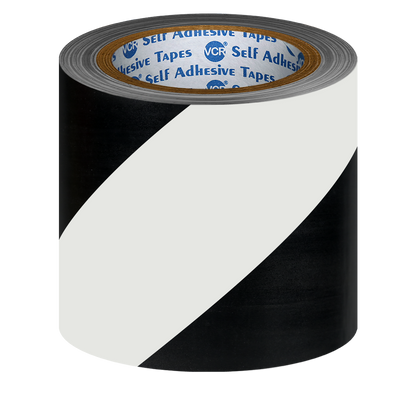 VCR Black & White Floor Marking Tape - 18 Meters in Length 120mm / 05" Width - Waterproof Social Distancing lane Marking Tape for Safety, Hazard and Caution Warnings