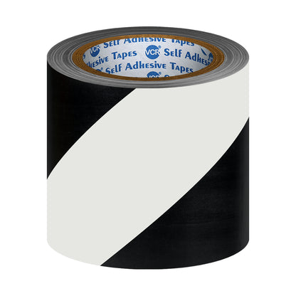VCR Black & White Floor Marking Tape - 18 Meters in Length 120mm / 05" Width - Waterproof Social Distancing lane Marking Tape for Safety, Hazard and Caution Warnings