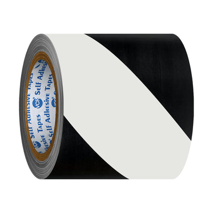 VCR Black & White Floor Marking Tape - 18 Meters in Length 120mm / 05" Width - Waterproof Social Distancing lane Marking Tape for Safety, Hazard and Caution Warnings