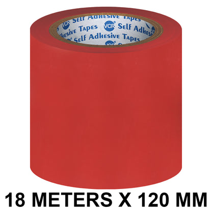 VCR Red Floor Marking Tape - 18 Meters in Length 120mm / 05" Width - Waterproof Social Distancing lane Marking Tape for Safety, Hazard and Caution Warnings