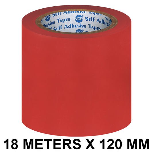 VCR Red Floor Marking Tape - 18 Meters in Length 120mm / 05" Width - Waterproof Social Distancing lane Marking Tape for Safety, Hazard and Caution Warnings