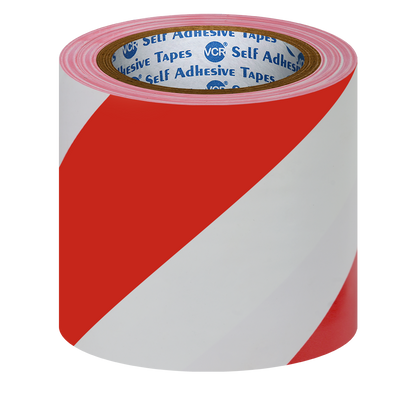 VCR Red & White Floor Marking Tape - 18 Meters in Length 120mm / 05" Width - Waterproof Social Distancing lane Marking Tape for Safety, Hazard and Caution Warnings