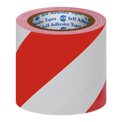 VCR Red & White Floor Marking Tape - 18 Meters in Length 120mm / 05" Width - Waterproof Social Distancing lane Marking Tape for Safety, Hazard and Caution Warnings