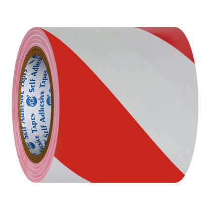 VCR Red & White Floor Marking Tape - 18 Meters in Length 120mm / 05" Width - Waterproof Social Distancing lane Marking Tape for Safety, Hazard and Caution Warnings