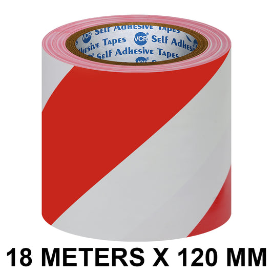 VCR Red & White Floor Marking Tape - 18 Meters in Length 120mm / 05" Width - Waterproof Social Distancing lane Marking Tape for Safety, Hazard and Caution Warnings