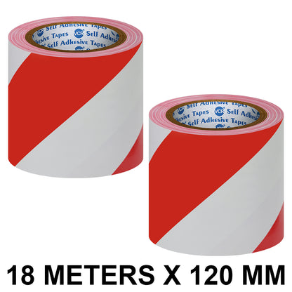 VCR Red & White Floor Marking Tape - 18 Meters in Length 120mm / 05" Width - Waterproof Social Distancing lane Marking Tape for Safety, Hazard and Caution Warnings