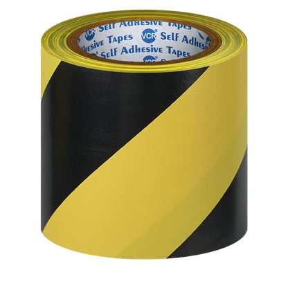 VCR Black & Yellow Floor Marking Tape - 18 Meters in Length 120mm / 05" Width - Waterproof Social Distancing lane Marking Tape for Safety, Hazard and Caution Warnings