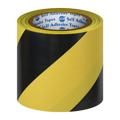 VCR Black & Yellow Floor Marking Tape - 18 Meters in Length 120mm / 05" Width - Waterproof Social Distancing lane Marking Tape for Safety, Hazard and Caution Warnings