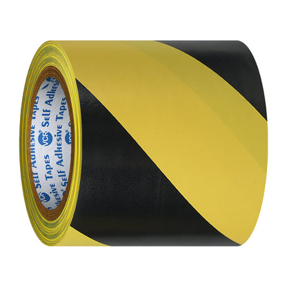 VCR Black & Yellow Floor Marking Tape - 18 Meters in Length 120mm / 05" Width - Waterproof Social Distancing lane Marking Tape for Safety, Hazard and Caution Warnings