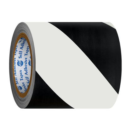VCR Black & White Floor Marking Tape - 18 Meters in Length 144mm / 06" Width - Waterproof Social Distancing lane Marking Tape for Safety, Hazard and Caution Warnings