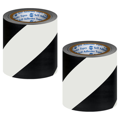 VCR Black & White Floor Marking Tape - 18 Meters in Length 144mm / 06" Width - Waterproof Social Distancing lane Marking Tape for Safety, Hazard and Caution Warnings