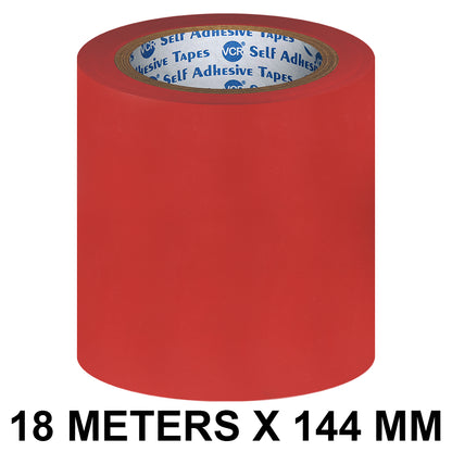 VCR Red Floor Marking Tape - 18 Meters in Length 144mm / 06" Width - Waterproof Social Distancing lane Marking Tape for Safety, Hazard and Caution Warnings