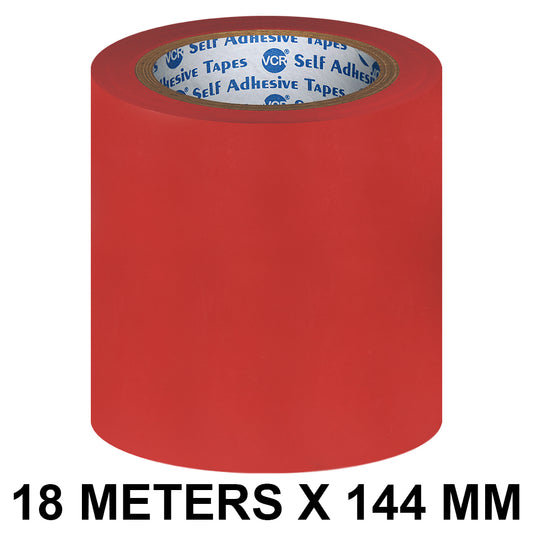 VCR Red Floor Marking Tape - 18 Meters in Length 144mm / 06" Width - Waterproof Social Distancing lane Marking Tape for Safety, Hazard and Caution Warnings