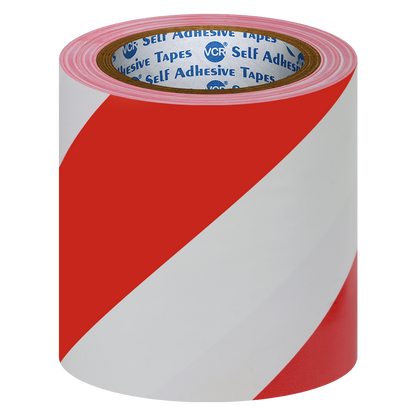 VCR Red & White Floor Marking Tape - 18 Meters in Length 144mm / 06" Width - Waterproof Social Distancing lane Marking Tape for Safety, Hazard and Caution Warnings