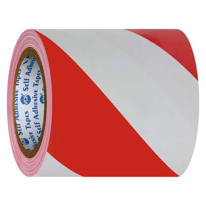 VCR Red & White Floor Marking Tape - 18 Meters in Length 144mm / 06" Width - Waterproof Social Distancing lane Marking Tape for Safety, Hazard and Caution Warnings
