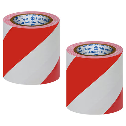 VCR Red & White Floor Marking Tape - 18 Meters in Length 144mm / 06" Width - Waterproof Social Distancing lane Marking Tape for Safety, Hazard and Caution Warnings