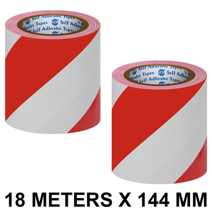 VCR Red & White Floor Marking Tape - 18 Meters in Length 144mm / 06" Width - Waterproof Social Distancing lane Marking Tape for Safety, Hazard and Caution Warnings