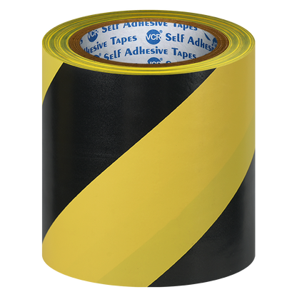 VCR Black & Yellow Floor Marking Tape - 18 Meters in Length 144mm / 06" Width - Waterproof Social Distancing lane Marking Tape for Safety, Hazard and Caution Warnings