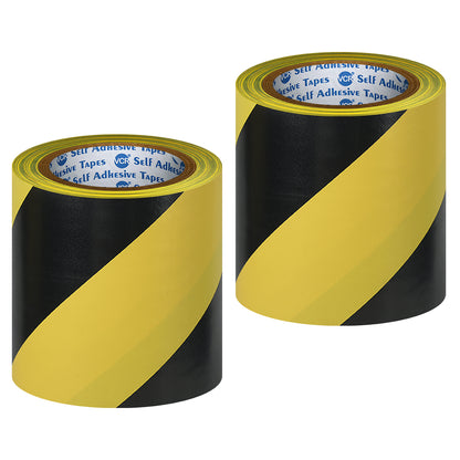 VCR Black & Yellow Floor Marking Tape - 18 Meters in Length 144mm / 06" Width - Waterproof Social Distancing lane Marking Tape for Safety, Hazard and Caution Warnings