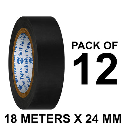 VCR Black Floor Marking Tape - 18 Meters in Length 24mm / 01" Width - Waterproof Social Distancing lane Marking Tape for Safety, Hazard and Caution Warnings
