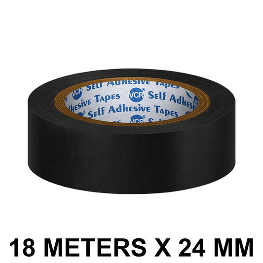 VCR Black Floor Marking Tape - 18 Meters in Length 24mm / 01" Width - Waterproof Social Distancing lane Marking Tape for Safety, Hazard and Caution Warnings