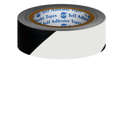 VCR Black & White Floor Marking Tape - 18 Meters in Length 24mm / 01" Width - Waterproof Social Distancing lane Marking Tape for Safety, Hazard and Caution Warnings