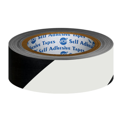 VCR Black & White Floor Marking Tape - 18 Meters in Length 24mm / 01" Width - Waterproof Social Distancing lane Marking Tape for Safety, Hazard and Caution Warnings