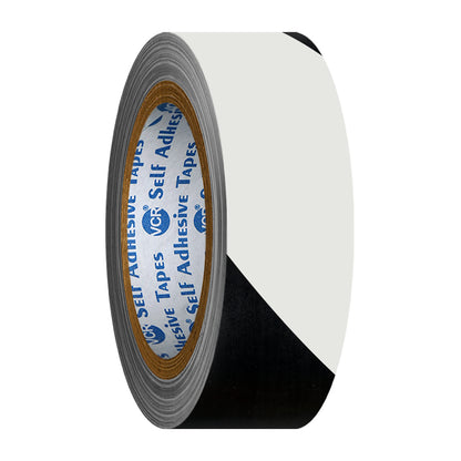 VCR Black & White Floor Marking Tape - 18 Meters in Length 24mm / 01" Width - Waterproof Social Distancing lane Marking Tape for Safety, Hazard and Caution Warnings