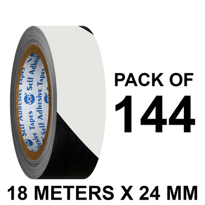 VCR Black & White Floor Marking Tape - 18 Meters in Length 24mm / 01" Width - Waterproof Social Distancing lane Marking Tape for Safety, Hazard and Caution Warnings