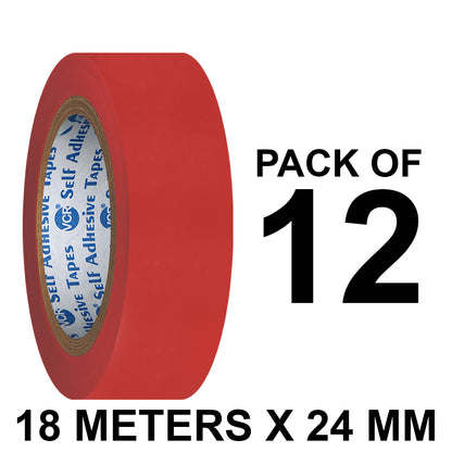 VCR Red Floor Marking Tape - 18 Meters in Length 24mm / 01" Width - Waterproof Social Distancing lane Marking Tape for Safety, Hazard and Caution Warnings