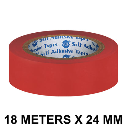 VCR Red Floor Marking Tape - 18 Meters in Length 24mm / 01" Width - Waterproof Social Distancing lane Marking Tape for Safety, Hazard and Caution Warnings