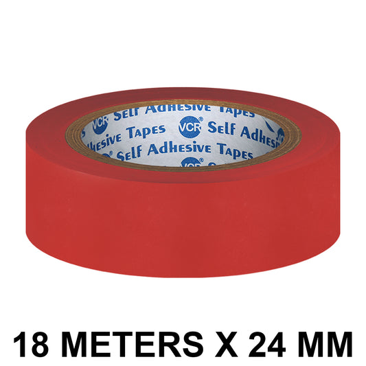 VCR Red Floor Marking Tape - 18 Meters in Length 24mm / 01" Width - Waterproof Social Distancing lane Marking Tape for Safety, Hazard and Caution Warnings