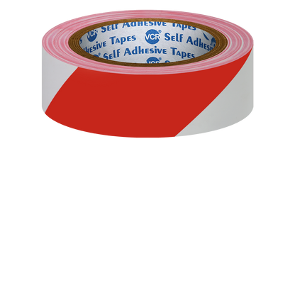 VCR Red & White Floor Marking Tape - 18 Meters in Length 24mm / 01" Width - Waterproof Social Distancing lane Marking Tape for Safety, Hazard and Caution Warnings