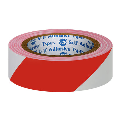VCR Red & White Floor Marking Tape - 18 Meters in Length 24mm / 01" Width - Waterproof Social Distancing lane Marking Tape for Safety, Hazard and Caution Warnings