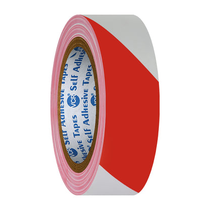 VCR Red & White Floor Marking Tape - 18 Meters in Length 24mm / 01" Width - Waterproof Social Distancing lane Marking Tape for Safety, Hazard and Caution Warnings