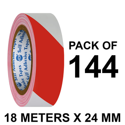 VCR Red & White Floor Marking Tape - 18 Meters in Length 24mm / 01" Width - Waterproof Social Distancing lane Marking Tape for Safety, Hazard and Caution Warnings