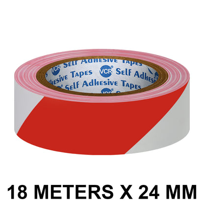 VCR Red & White Floor Marking Tape - 18 Meters in Length 24mm / 01" Width - Waterproof Social Distancing lane Marking Tape for Safety, Hazard and Caution Warnings