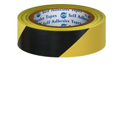 VCR Black & Yellow Floor Marking Tape - 18 Meters in Length 24mm / 01" Width - Waterproof Social Distancing lane Marking Tape for Safety, Hazard and Caution Warnings