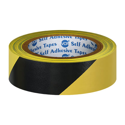 VCR Black & Yellow Floor Marking Tape - 18 Meters in Length 24mm / 01" Width - Waterproof Social Distancing lane Marking Tape for Safety, Hazard and Caution Warnings