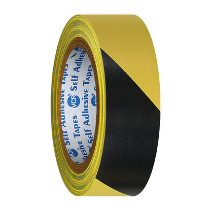 VCR Black & Yellow Floor Marking Tape - 18 Meters in Length 24mm / 01" Width - Waterproof Social Distancing lane Marking Tape for Safety, Hazard and Caution Warnings