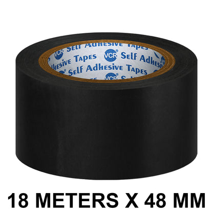 VCR Black Floor Marking Tape - 18 Meters in Length 48mm / 02" Width - Waterproof Social Distancing lane Marking Tape for Safety, Hazard and Caution Warnings