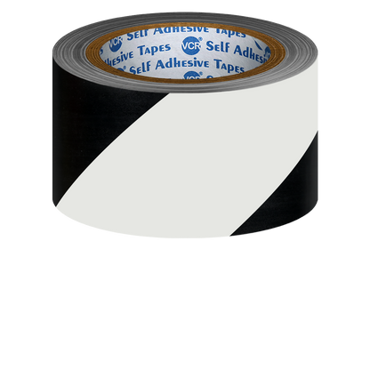 VCR Black & White Floor Marking Tape - 18 Meters in Length 48mm / 02" Width - Waterproof Social Distancing lane Marking Tape for Safety, Hazard and Caution Warnings